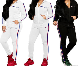 Women s Two Piece Champions Letter Embroidered Jogging Suits Posh Beauty Apparel