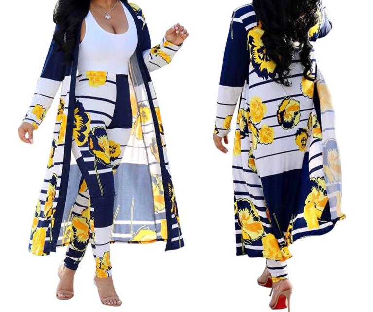 Women's Sexy two piece long coat and slim pants set