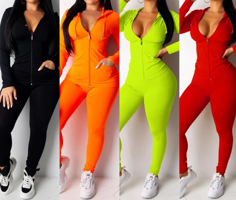 Two Piece Set Outfits Hoodies+Tights Sportswear S-3XL