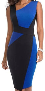 Ladies Nice-Forever Vintage Contrast Color Patchwork Business Dress (With or without Sleeves)