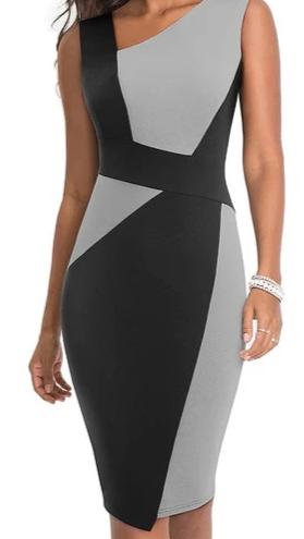 Ladies Nice-Forever Vintage Contrast Color Patchwork Business Dress (With or without Sleeves)