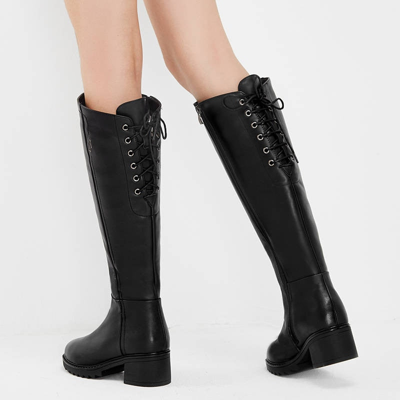 Genuine leather fur fashion knee high boots