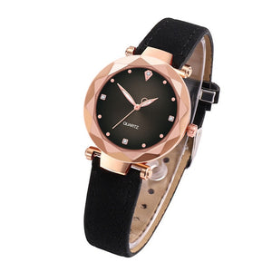 Women's Diamond Dial Purple Leather Quartz Wrist Watch