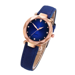 Women's Diamond Dial Purple Leather Quartz Wrist Watch