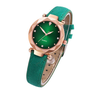 Women's Diamond Dial Purple Leather Quartz Wrist Watch