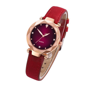 Women's Diamond Dial Purple Leather Quartz Wrist Watch