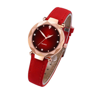 Women's Diamond Dial Purple Leather Quartz Wrist Watch
