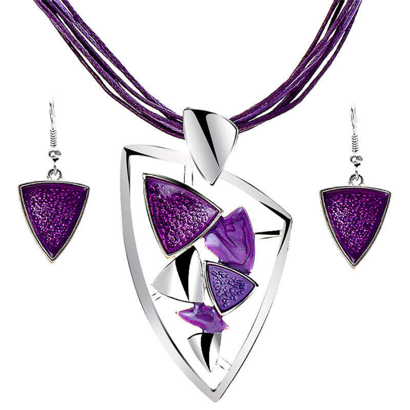 African Leather Chain Enamel Gem Jewelry Sets