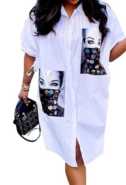 Ladies Loose White Half Sleeve Shirt Dress