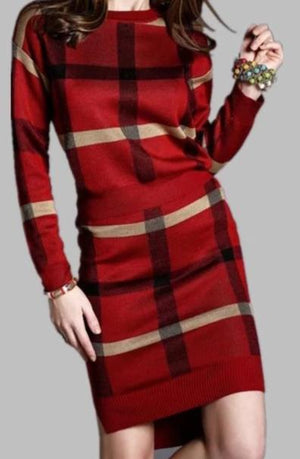 Women's Stretch Striped Long-sleeved  Pullover Knitted 2 Piece Elegant Leisure Skirt