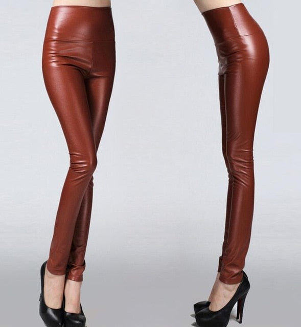 Women's Thin Faux Leather Skinny Stretch Pants