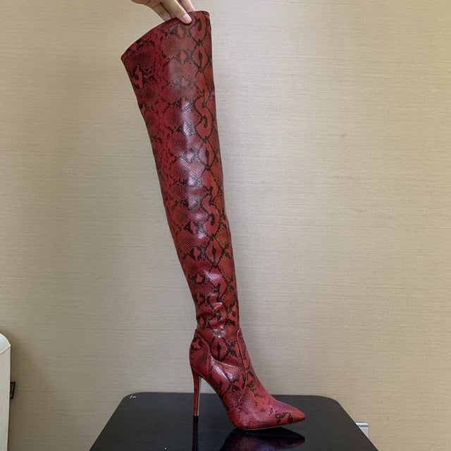 Womens thigh deals high snakeskin boots