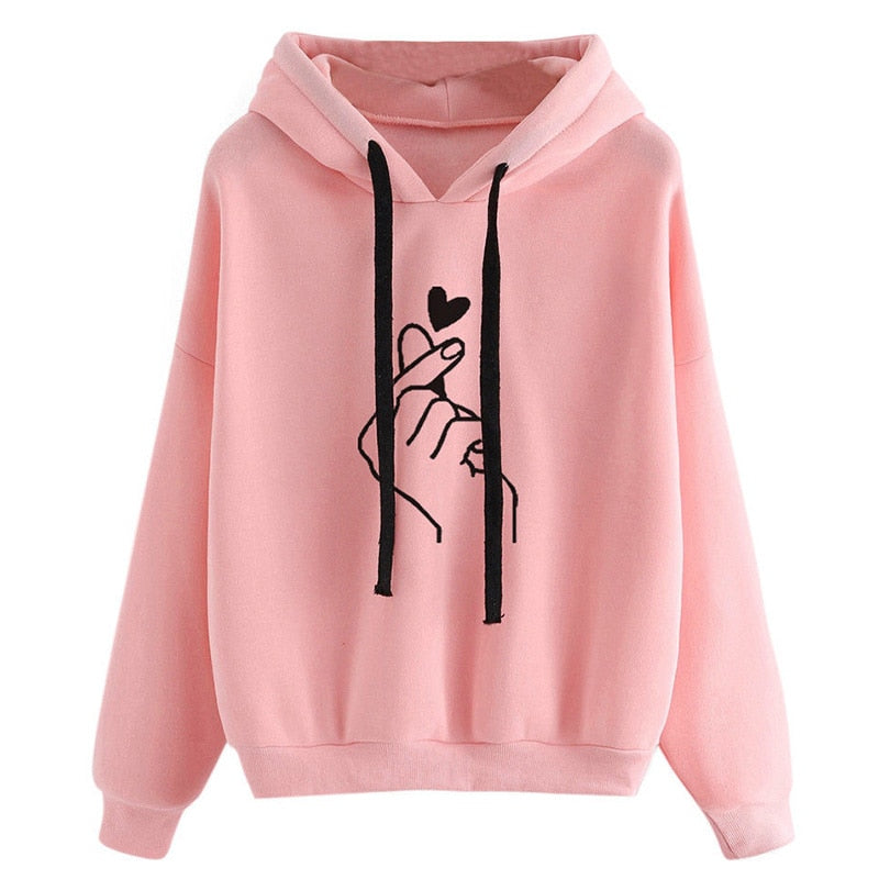 Women's Oversized Love Heart Finger Hooded Sweatshirt