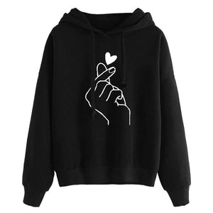 Women's Oversized Love Heart Finger Hooded Sweatshirt
