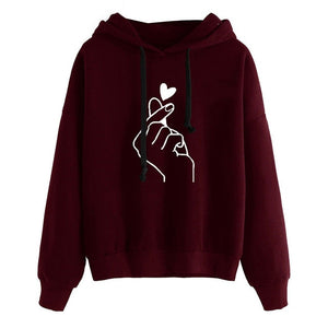 Women's Oversized Love Heart Finger Hooded Sweatshirt