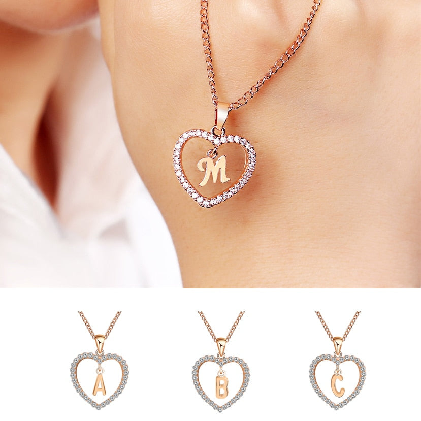 Women 26 Letter Name Necklaces & Pendant Gold Chain Heart Necklaces