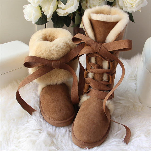 Ladies 100% Sheepskin Real Fur Winter Snow Boots
