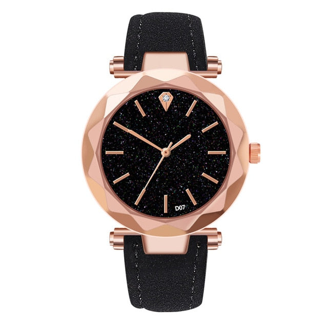 Women's Diamond Dial Purple Leather Quartz Wrist Watch