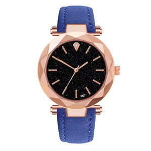 Women's Diamond Dial Purple Leather Quartz Wrist Watch
