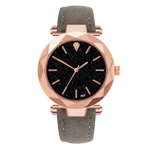 Women's Diamond Dial Purple Leather Quartz Wrist Watch