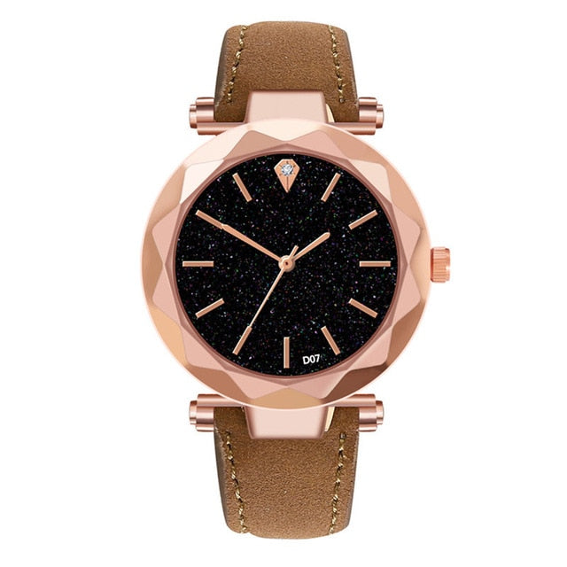 Women's Diamond Dial Purple Leather Quartz Wrist Watch