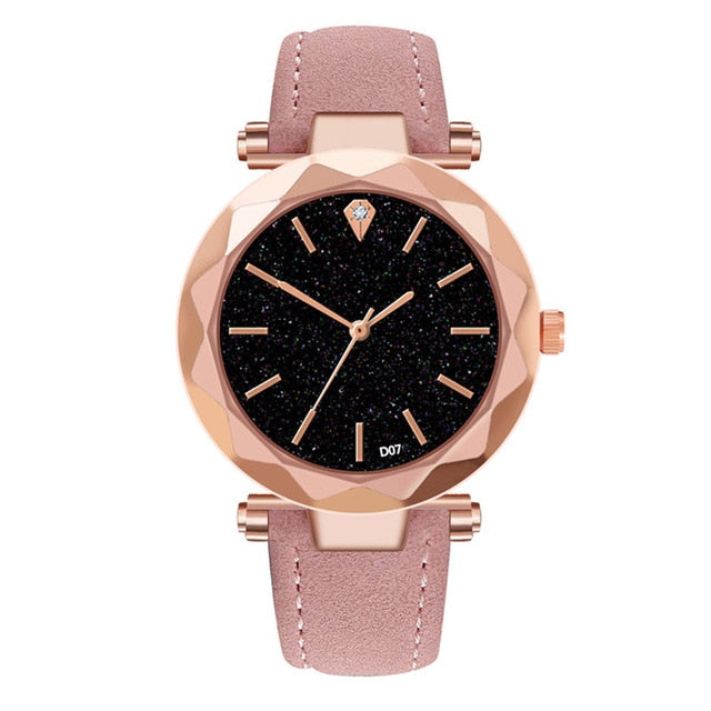 Women's Diamond Dial Purple Leather Quartz Wrist Watch