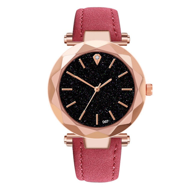 Women's Diamond Dial Purple Leather Quartz Wrist Watch