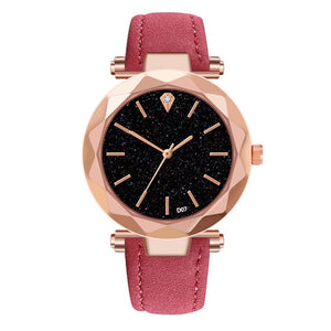 Women's Diamond Dial Purple Leather Quartz Wrist Watch
