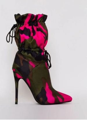 Winter Women's Lycra Fabric Toggle Laces Pointed Toe Ankle Boots