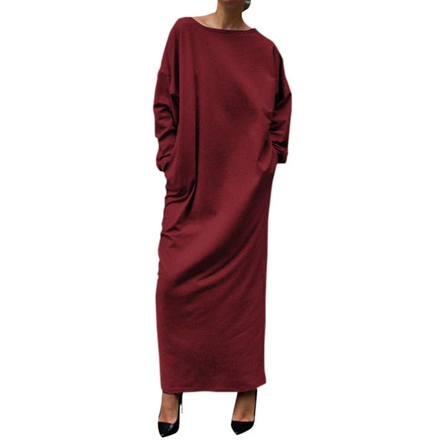Women's Long Round Neck Long Sleeve Shirt Dress