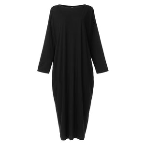 Women's Long Round Neck Long Sleeve Shirt Dress