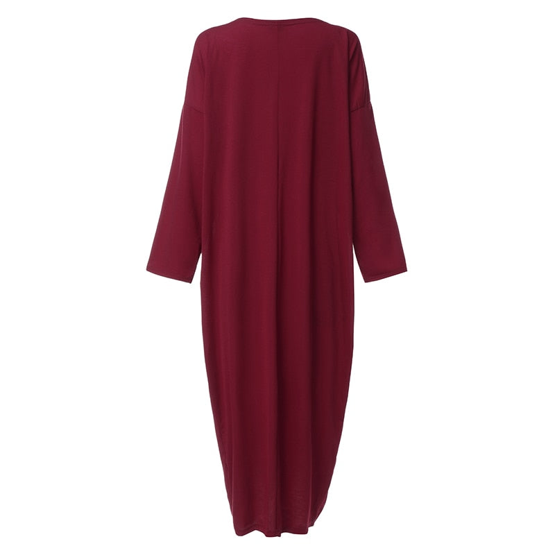 Women's Long Round Neck Long Sleeve Shirt Dress