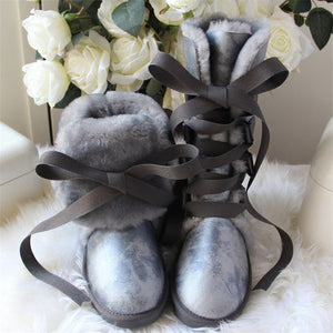 Women Lace Up Shoes Genuine Sheepskin Real Fur 100% Wool Women Winter Snow Boots