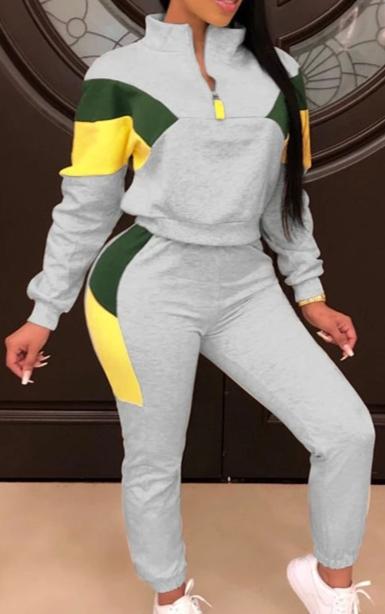 Women's  2 Piece Color Patchwork Full Sleeve Set