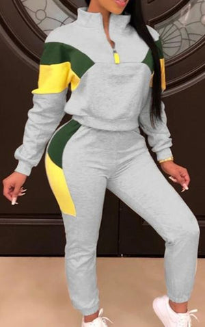 Women's  2 Piece Color Patchwork Full Sleeve Set