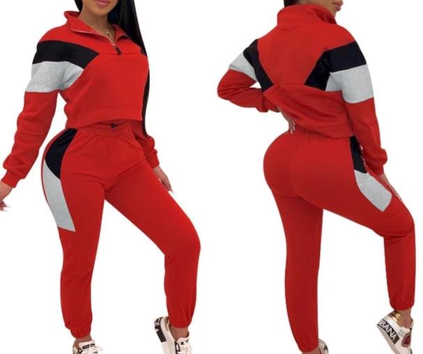 Women's  2 Piece Color Patchwork Full Sleeve Set