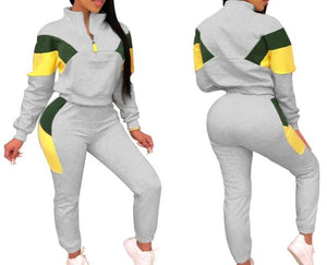 Women's  2 Piece Color Patchwork Full Sleeve Set