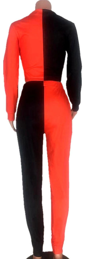 Women Casual 2 piece Turtleneck Mouth Print Long Sleeve Top & Pants