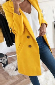 Women Blend Turn-Down Collar Long Wool Jacket Coat