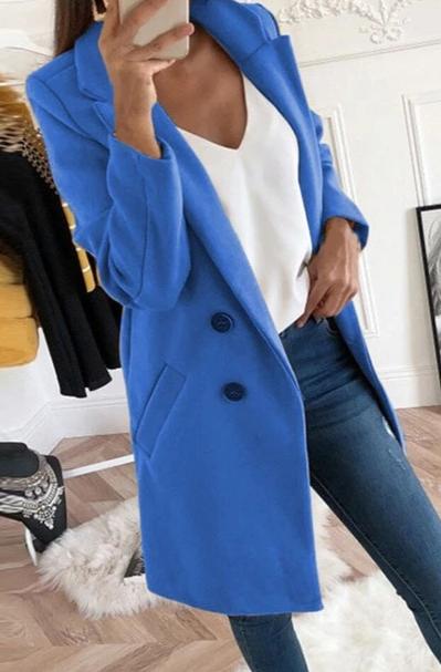 Women Blend Turn-Down Collar Long Wool Jacket Coat