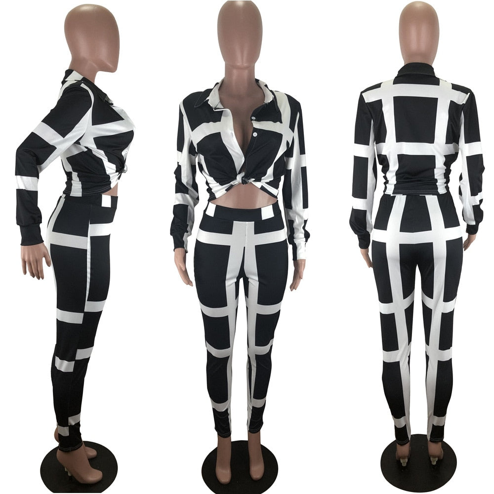 Women's Two piece Sexy printed stripes top and pants set