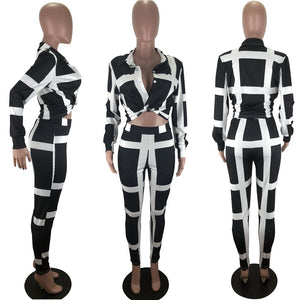 Women's Two piece Sexy printed stripes top and pants set