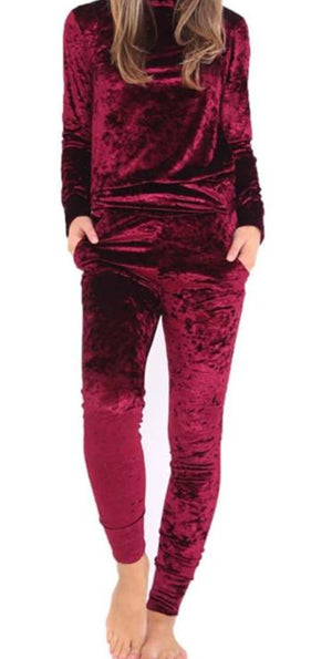 Velvet Hoodies + Long Pants 2 Pieces Female Set Casual Tracksuit