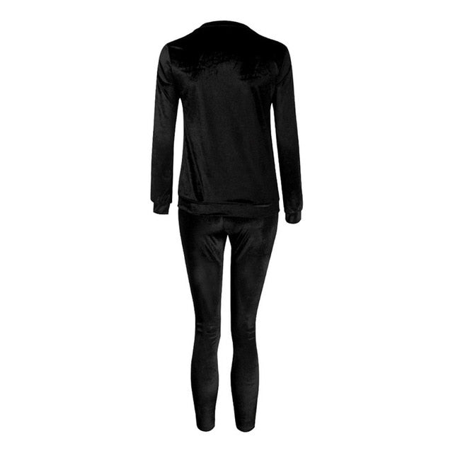 Velvet Hoodies + Long Pants 2 Pieces Female Set Casual Tracksuit