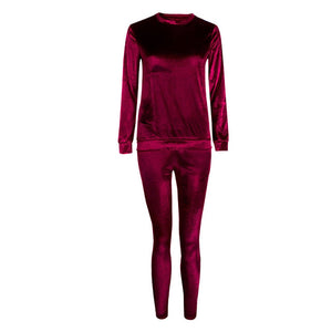 Velvet Hoodies + Long Pants 2 Pieces Female Set Casual Tracksuit