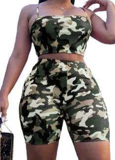Camouflage Print Casual Two Piece Crop Top and Summer Shorts