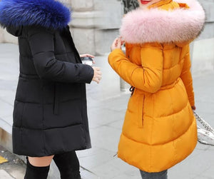 Ladies Winter Coat Artificial raccoon collar Thick Cotton Padded Lining