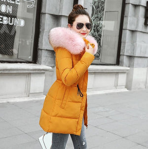 Ladies Winter Coat Artificial raccoon collar Thick Cotton Padded Lining