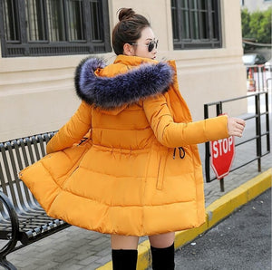 Ladies Winter Coat Artificial raccoon collar Thick Cotton Padded Lining
