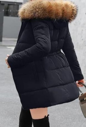Ladies Winter Coat Artificial raccoon collar Thick Cotton Padded Lining